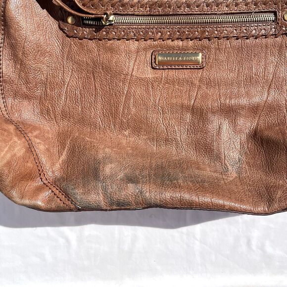 Isabella Fiore Brown Leather Hobo Bag Satchel Purse Braided Detail - Picture 5 of 11